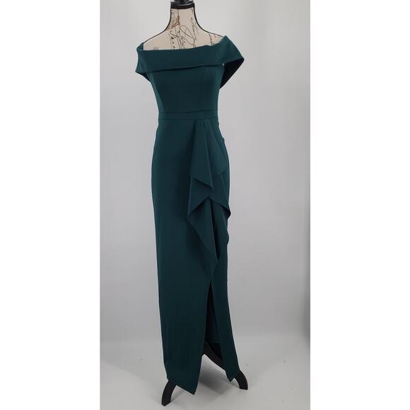 Aqua Off the shoulder Cascade gown Formal ladies green Sz 2 Wedding Party Event - Picture 2 of 9
